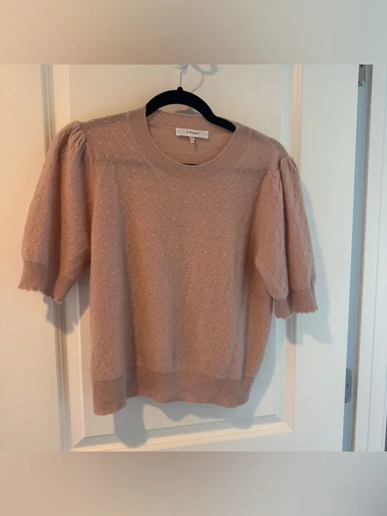 FRAME Pointelle Puff Sleeve Cashmere Sweater | M - Picture 4 of 8